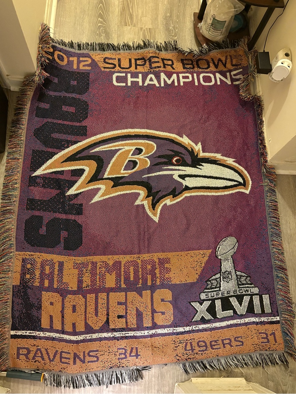 Baltimore Ravens Purple Super Bowl Champions Woven Tapestry Blanket